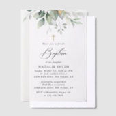 Greenery, Eucalyptus Leaves, Boho, Baptism ベラム紙招待状 (オフセット)