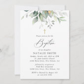 Greenery, Eucalyptus Leaves, Boho, Baptism 招待状 (正面)