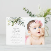 Greenery, Eucalyptus Leaves, Boho, Baptism 招待状 (スタンド正面)