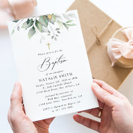 Greenery, Eucalyptus Leaves, Boho, Baptism 招待状