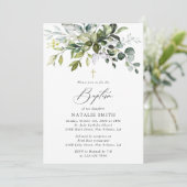 Greenery, Eucalyptus Leaves, Boho, Baptism 招待状 (スタンド正面)