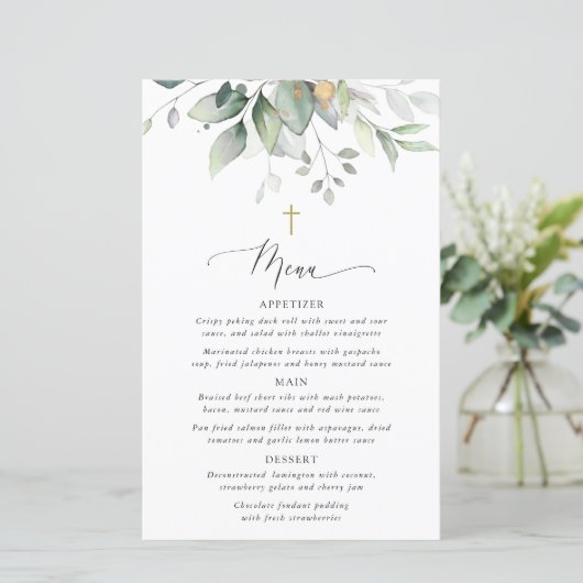 Greenery, Eucalyptus Leaves, Boho, Baptism Menu (スタンド正面)