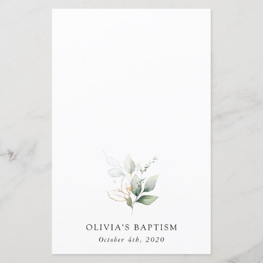 Greenery, Eucalyptus Leaves, Boho, Baptism Menu (裏面)