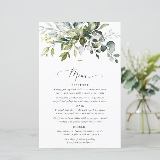 Greenery, Eucalyptus Leaves, Boho, Baptism Menu (スタンド正面)
