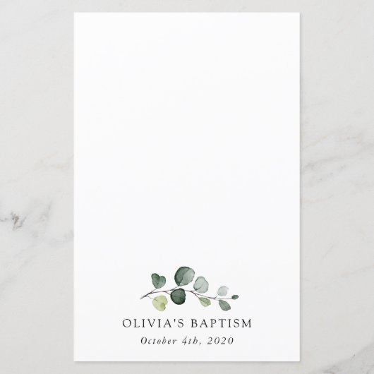 Greenery, Eucalyptus Leaves, Boho, Baptism Menu (裏面)