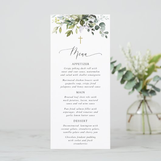 Greenery, Eucalyptus Leaves, Boho, Baptism Menu メニュー (スタンド正面)