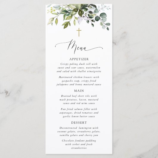Greenery, Eucalyptus Leaves, Boho, Baptism Menu メニュー (正面)