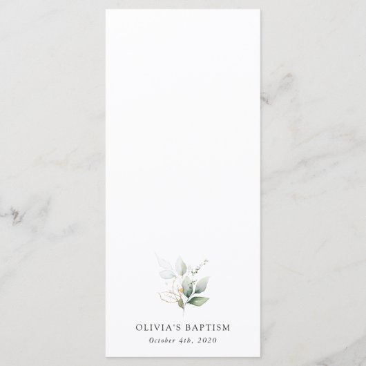Greenery, Eucalyptus Leaves, Boho, Baptism Menu メニュー (裏面)