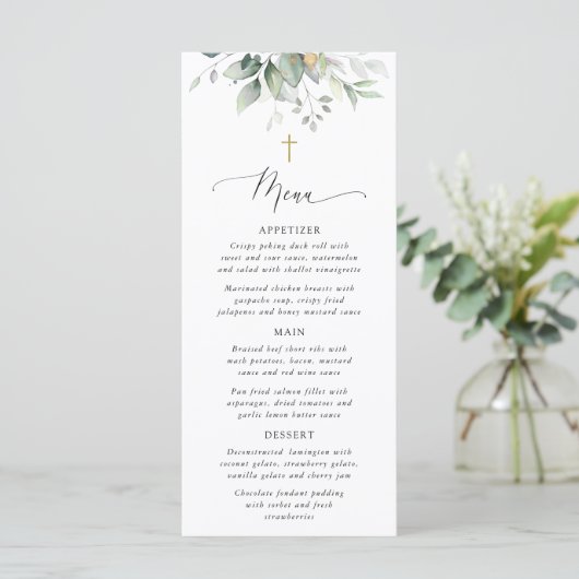 Greenery, Eucalyptus Leaves, Boho, Baptism Menu メニュー (スタンド正面)