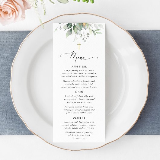 Greenery, Eucalyptus Leaves, Boho, Baptism Menu メニュー