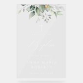 Greenery, Eucalyptus Leaves, Boho, Baptism Welcome アクリルサイン (正面)