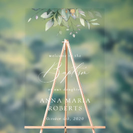 Greenery, Eucalyptus Leaves, Boho, Baptism Welcome アクリルサイン
