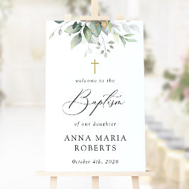 Greenery, Eucalyptus Leaves, Boho, Baptism Welcome ポスター