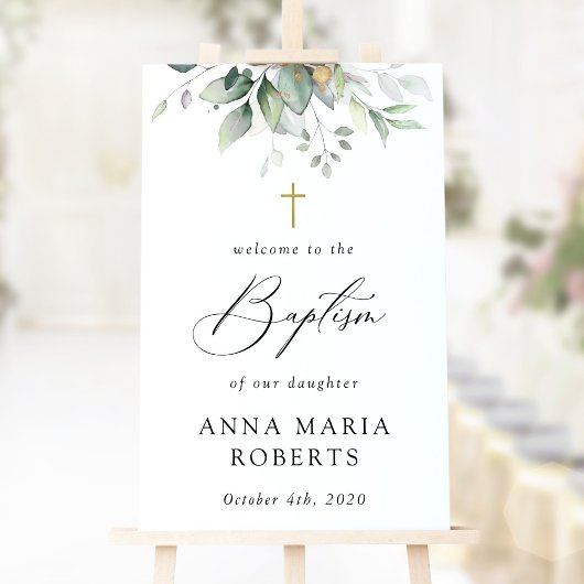 Greenery, Eucalyptus Leaves, Boho, Baptism Welcome ポスター
