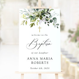 Greenery, Eucalyptus Leaves, Boho, Baptism Welcome ポスター