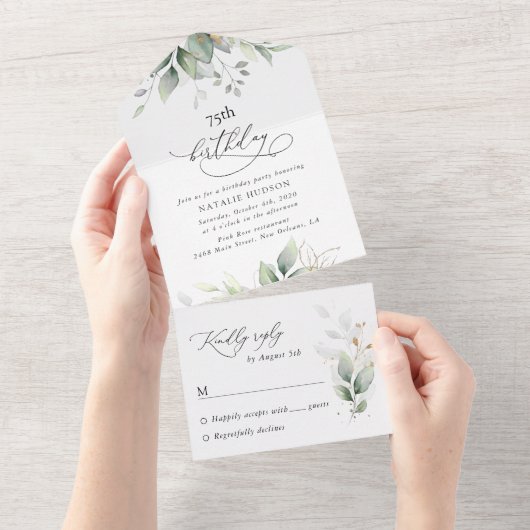 Greenery, Eucalyptus Leaves, Boho, Birthday オールインワン招待状 (貼ってはがせる)