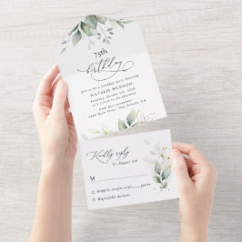 Greenery, Eucalyptus Leaves, Boho, Birthday オールインワン招待状