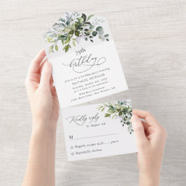 Greenery, Eucalyptus Leaves, Boho, Birthday オールインワン招待状