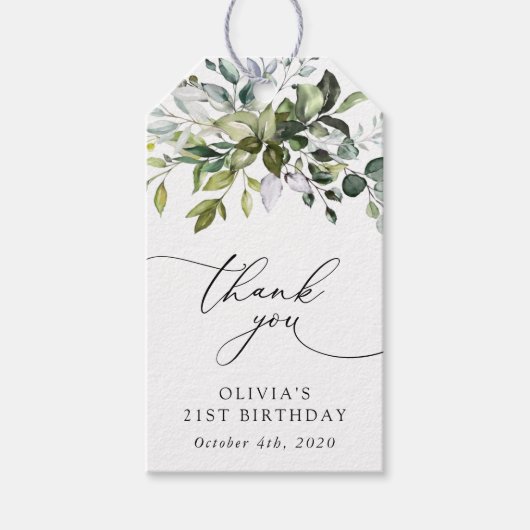 Greenery, Eucalyptus Leaves, Boho, Birthday ギフトタグ (正面)