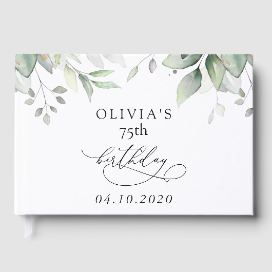 Greenery, Eucalyptus Leaves, Boho, Birthday ゲストブック (正面)