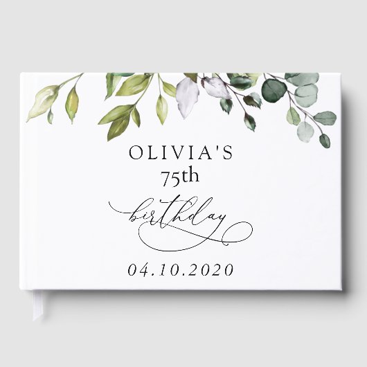 Greenery, Eucalyptus Leaves, Boho, Birthday ゲストブック (正面)