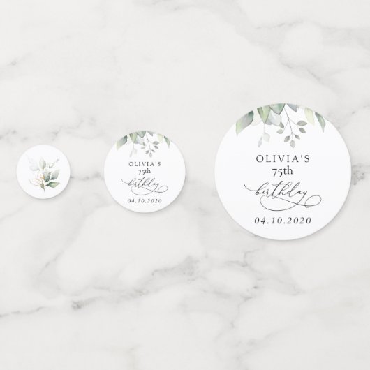 Greenery, Eucalyptus Leaves, Boho, Birthday コンフェッティ (裏面)