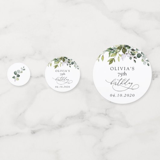 Greenery, Eucalyptus Leaves, Boho, Birthday コンフェッティ (裏面)