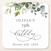 Greenery, Eucalyptus Leaves, Boho, Birthday スクエアペーパーコースター (正面)