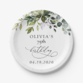 Greenery, Eucalyptus Leaves, Boho, Birthday ペーパープレート (正面)