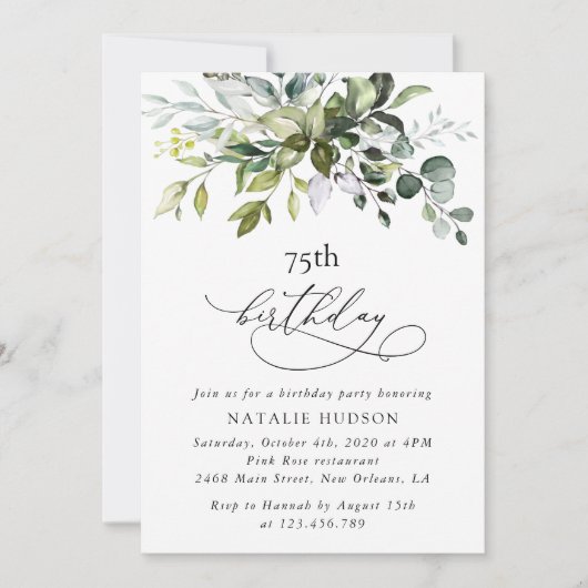 Greenery, Eucalyptus Leaves, Boho, Birthday 招待状 (正面)