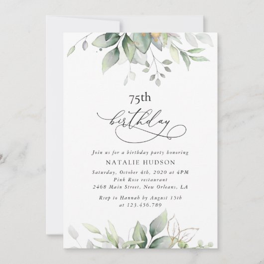 Greenery, Eucalyptus Leaves, Boho, Birthday 招待状 (正面)