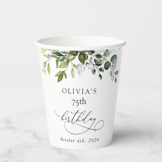 Greenery, Eucalyptus Leaves, Boho, Birthday 紙コップ (正面)