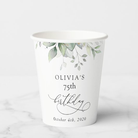 Greenery, Eucalyptus Leaves, Boho, Birthday 紙コップ (裏面)