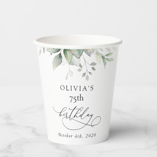 Greenery, Eucalyptus Leaves, Boho, Birthday 紙コップ (正面)