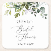 Greenery, Eucalyptus Leaves, Boho, Bridal Shower スクエアペーパーコースター (正面)