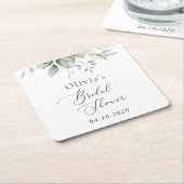 Greenery, Eucalyptus Leaves, Boho, Bridal Shower スクエアペーパーコースター (アングル)