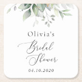 Greenery, Eucalyptus Leaves, Boho, Bridal Shower スクエアペーパーコースター (正面)