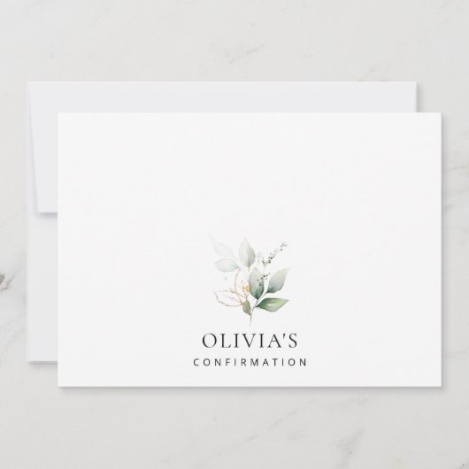 Greenery, Eucalyptus Leaves, Boho, Confirmation 招待状 (裏面)