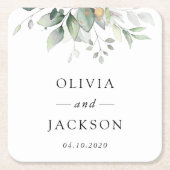 Greenery, Eucalyptus Leaves, Botanical Wedding スクエアペーパーコースター (正面)