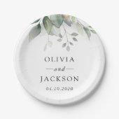 Greenery, Eucalyptus Leaves, Botanical Wedding ペーパープレート (正面)