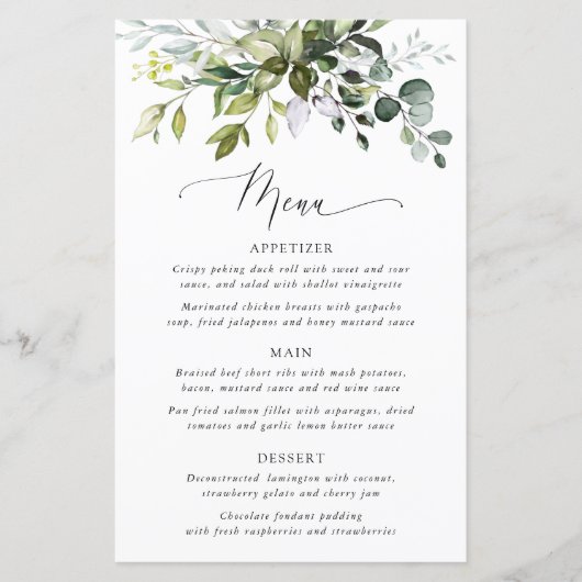 Greenery, Eucalyptus Leaves, Bridal Shower Menu (正面)