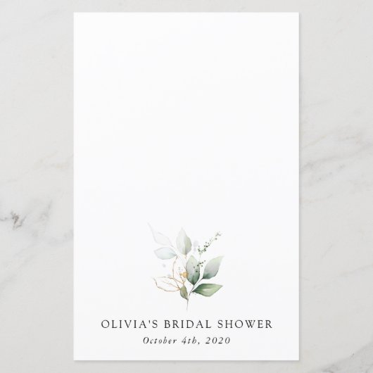 Greenery, Eucalyptus Leaves, Bridal Shower Menu (裏面)