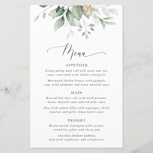 Greenery, Eucalyptus Leaves, Bridal Shower Menu (正面)