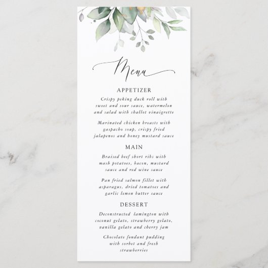 Greenery, Eucalyptus Leaves, Bridal Shower Menu メニュー (正面)