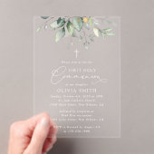 Greenery, Eucalyptus Leaves, First Holy Communion アクリル招待状 (インサイチュ (ポータブル))