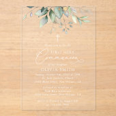 Greenery, Eucalyptus Leaves, First Holy Communion アクリル招待状 (正面)