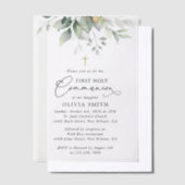 Greenery, Eucalyptus Leaves, First Holy Communion ベラム紙招待状 (オフセット)