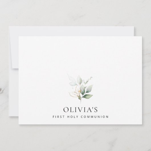 Greenery, Eucalyptus Leaves, First Holy Communion 招待状 (裏面)