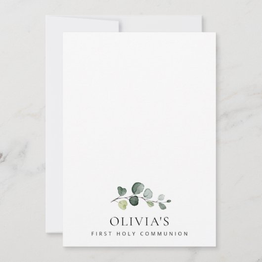 Greenery, Eucalyptus Leaves, First Holy Communion 招待状 (裏面)