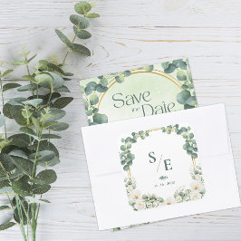 Greenery Eucalyptus Monogram Botanical Wedding スクエアシール